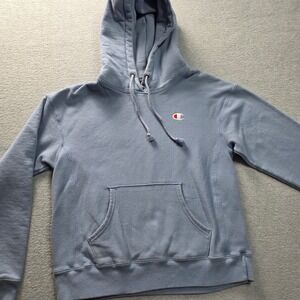 Champion Reverse Weave Hoodie Men Small Blue Sweatshirt Embroidered Logo